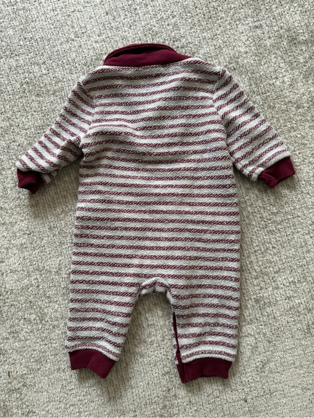 Baby Cat &‎ Jack Burgundy Stripe Shawl Collar Romper 0-3M